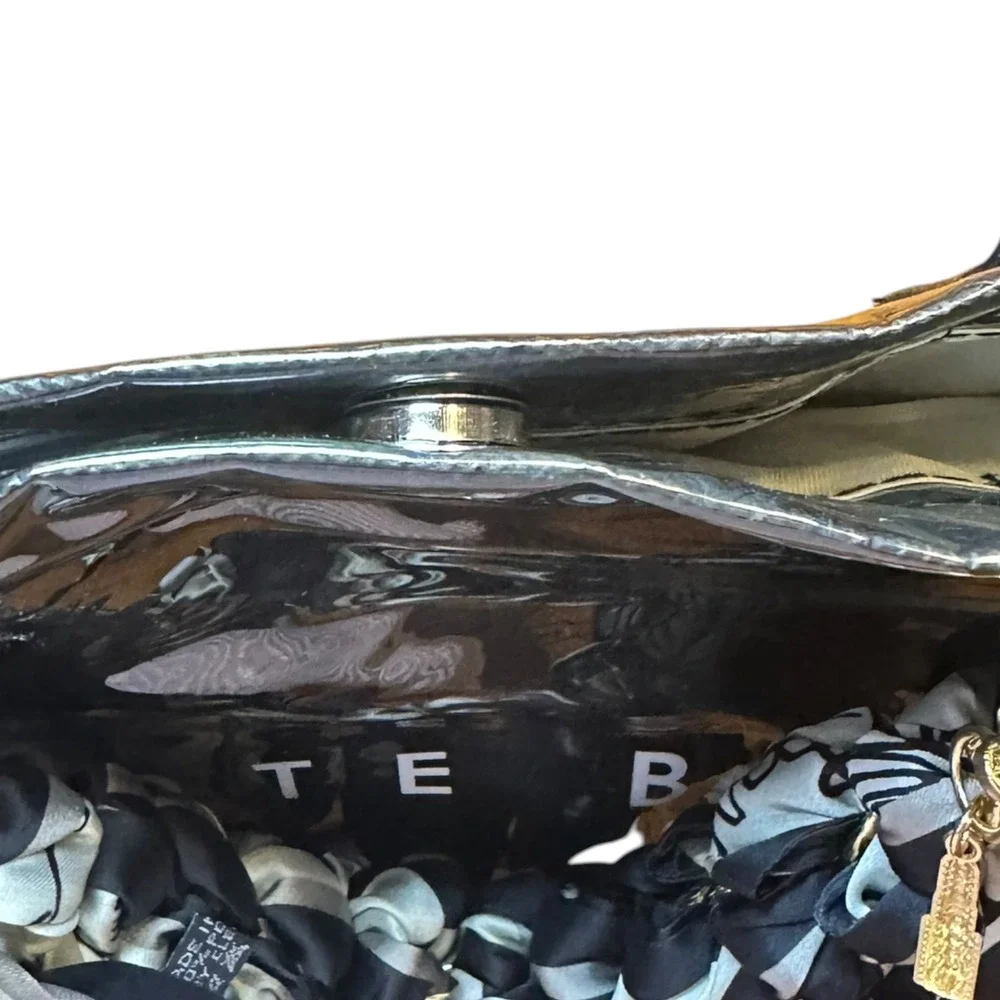 Chic Black Glossy Tote Purse. Functional Carryall with Scarf & Charm Accessories